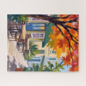 Puzzle Autumn Cafe Watercolor Fall Foliage (Horizontal)