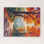Puzzle Autumn Road | Watercolor Fall Foliage Leaves (Horizontal)