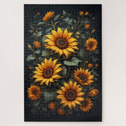 Puzzle Autumn Sunflower Floral Arrangement (Vertical)