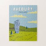 Puzzle Avebury England Travel Art Vintage<br><div class="desc">Conception de déplacement vectoriel rétro Avebury. Il abrite le plus grand cercle de pierre préhistorique du monde,  datant de la période néolithique et appartenant au patrimoine mondial de l'UNESCO.</div>