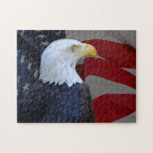 Puzzle avec boîte cadeau/aigle chauve avec drapeau