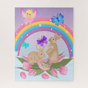 puzzle avec lapins, papillons