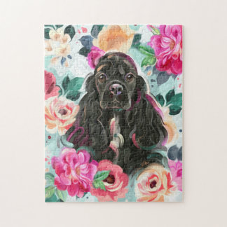Puzzle avec l'art de l'espanteur à cocker floral