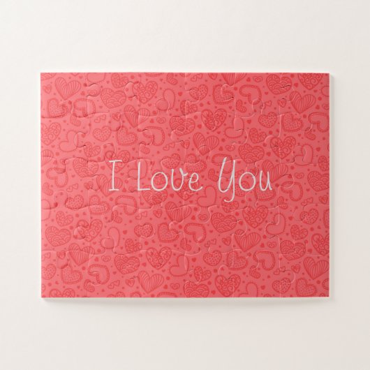 Puzzle avec les coeurs et le texte Je t'aime (Horizontal)