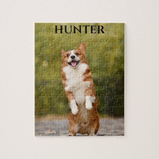Puzzle avec une image corgi et nom personnalisé. (Vertical)