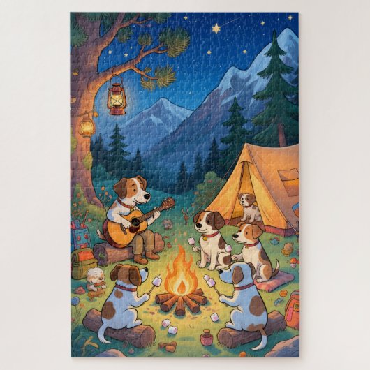 Puzzle Aventure de camping de chiens drôles Amour de chie (Vertical)