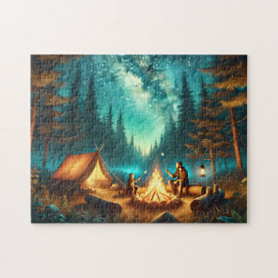 Puzzle Aventure de camping Père et enfant Feu de camp