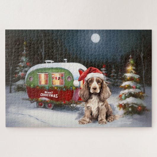 Puzzle Aventure de Noël en caravane de Cocker Spaniel d'h (Horizontal)