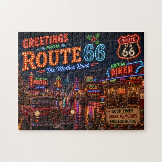 Puzzle Aventure néon de vacances rétro Route 66 (Horizontal)