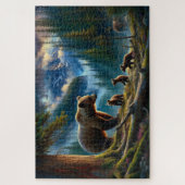 Puzzle Aventure Ours et Cubs, Montagne forestière (Vertical)