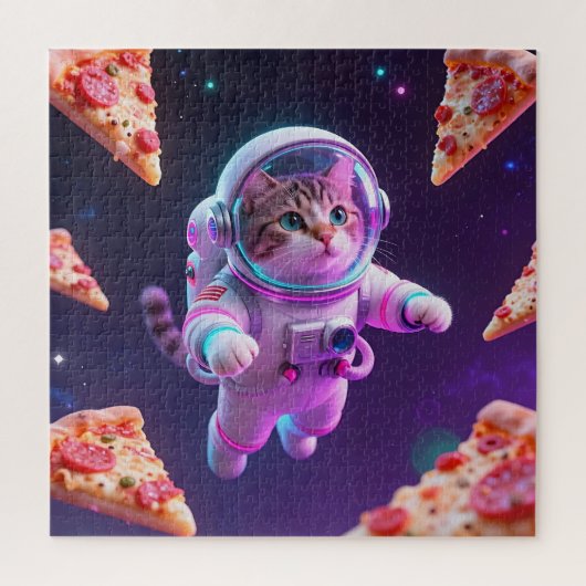 Puzzle Aventure spatiale de pizza avec un chat astronaute (Vertical)