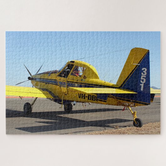 Puzzle Avion de tracteur aérien (jaune et bleu) (Horizontal)