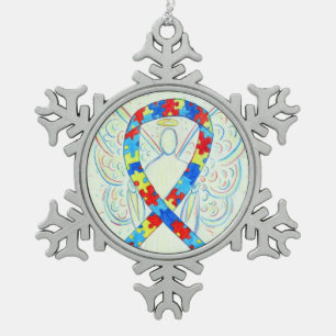 Puzzle Awareness Ribbon Angel Gepersonaliseerd Orn Tin Sneeuwvlok Ornament