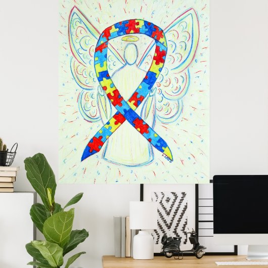 Puzzle Awareness Ribbon Angel Poster Art Imprimer (Bureau à domicile)