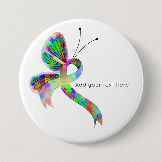 Puzzle Awareness Ribbon Butterfly Button (Voorkant)