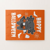 Puzzle Axolotl Happy Halloween Citrouille Chat costume (Horizontal)