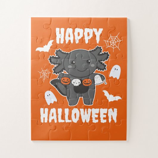 Puzzle Axolotl Happy Halloween Citrouille Chat costume (Vertical)