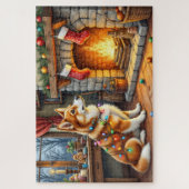 Puzzle Azawakh Sitting by Fireplace with Christmas Lights (Vertical)