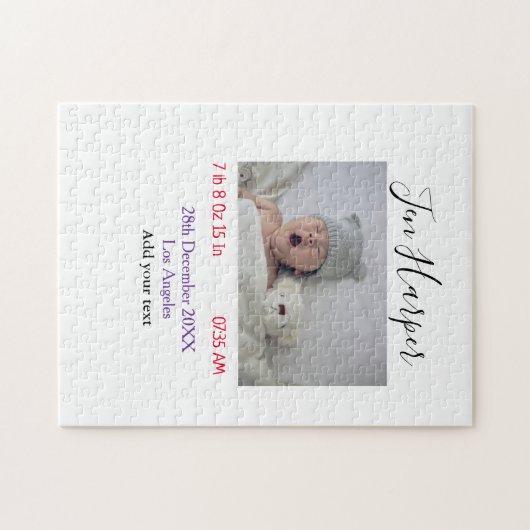 Puzzle Baby birth stats add name place date keepsake memo (Horizontal)