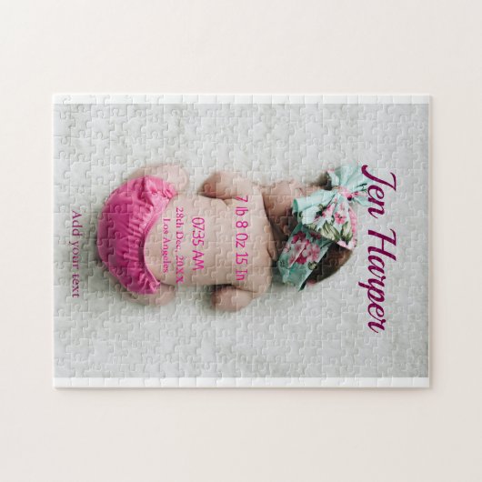 Puzzle Baby birth stats add name place date keepsake memo (Horizontal)