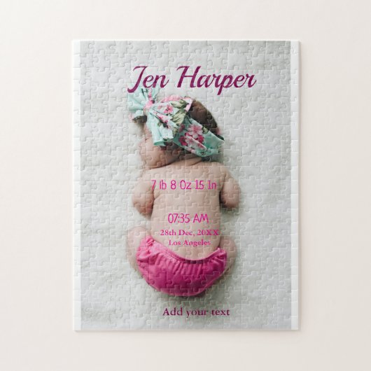 Puzzle Baby birth stats add name place date keepsake memo (Vertical)