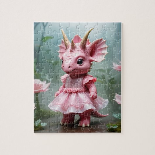 Puzzle Baby Dino en robe rose (Vertical)