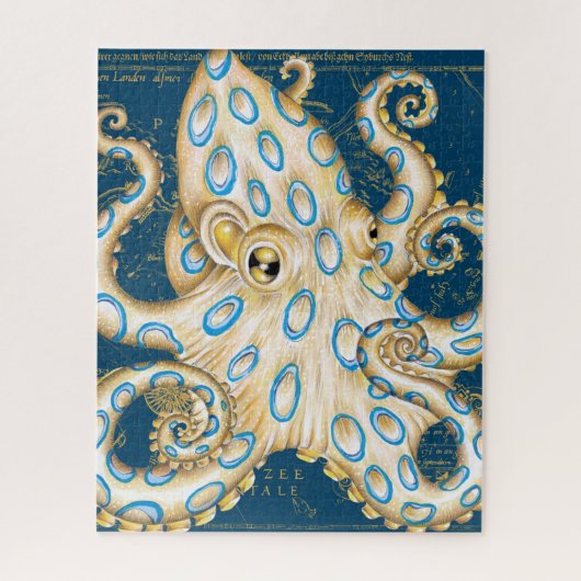 Puzzle Bague bleue Octopus Indigo Carte Vintage Nautique (Vertical)