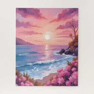 Puzzle Baie de Blush Beach   Aquarelle rose de coucher de