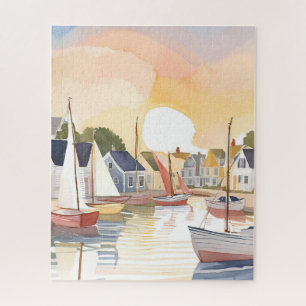 Puzzle Baie des bateaux   Peinture aquarelle de l'océan c