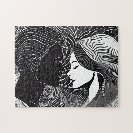 Puzzle Baiser d'amour secret noir et blanc (Horizontal)