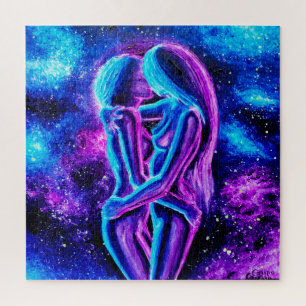 Puzzle Baiser lesbien en bleu et violet