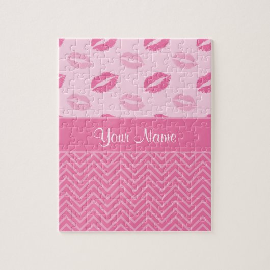 Puzzle Baisers et zigzags rose et blanc (Vertical)