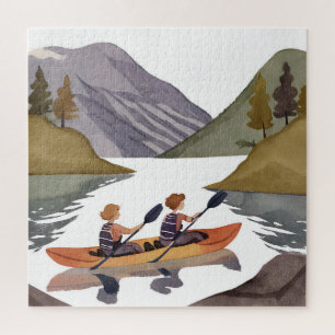 Puzzle Balade en kayak sur le lac Aquarelle de montagne