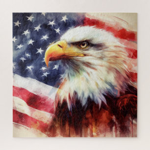 Puzzle Bald Eagle avec drapeau des États-Unis d'Amérique