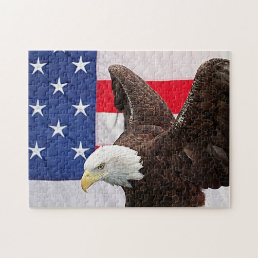 Puzzle Bald Eagle avec le drapeau américain (Horizontal)