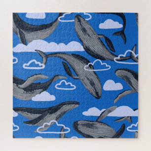 Puzzle Baleines bleues dessinées à la main Vintage