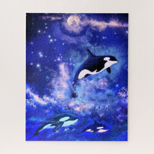 Puzzle Baleines tueuses nager sur la Pleine lune - Belle  (Vertical)