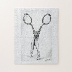 Puzzle Ballet Scissors Ballerina Dance Surreal drawing