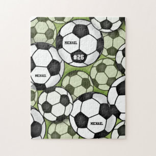 Puzzle Ballons de soccer noir & blanc Boy's Kids Nom Numé