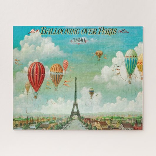 Puzzle Ballooning Over Paris Art Peinture Illustration (Horizontal)