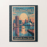 Puzzle Baltimore Maryland Skyline Travel Art Vintage<br><div class="desc">Conception de déplacement vectoriel rétro Baltimore. De la découverte du port animé d'Inner Harbour à la visite de l'Aquarium national en passant par les fruits de mer de Fells Point,  Baltimore allie charme,  culture et beauté côtière.</div>