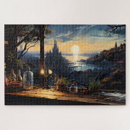Puzzle Banc Magic Workshop surplombant une baie d'Imagina (Horizontal)