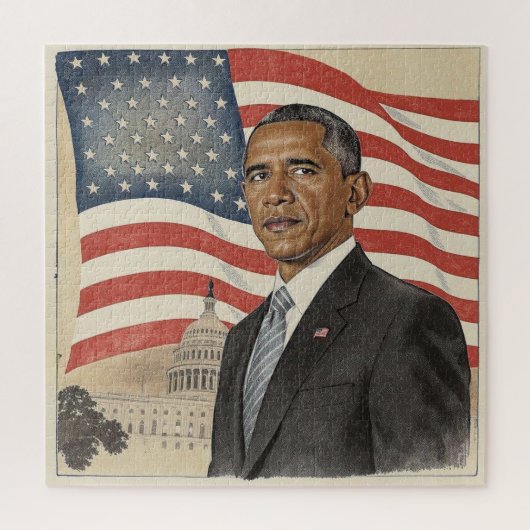 Puzzle Barack Obama devant le drapeau américain et le Cap (Vertical)