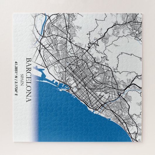 Puzzle Barcelone Espagne City Map Voyage Simple Minimal (Horizontal)