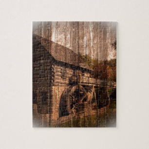 Puzzle Barn Wood farmhouse mill water wheel