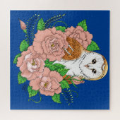 Puzzle Barne Chouette Fleurs roses Bleu (Horizontal)