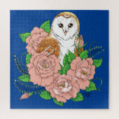 Puzzle Barne Chouette Fleurs roses Bleu (Vertical)