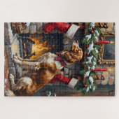 Puzzle Bas rouge de Noël Setter Anglais cheminée (Horizontal)