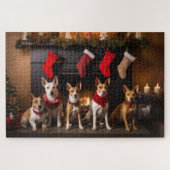Puzzle Basenji au coin du feu de Noël (Horizontal)