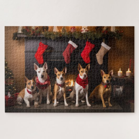 Puzzle Basenji au coin du feu de Noël (Horizontal)